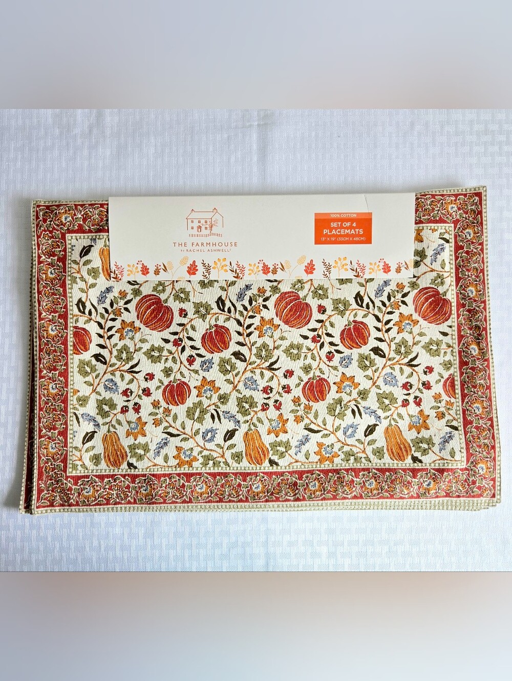 Rachel Ashwell Farmhouse Set of 4 Placemats Pumpkin Harvest Cotton